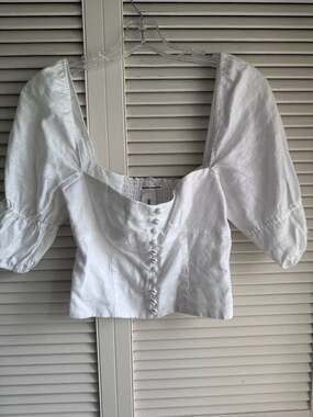 Reformation Luisa Linen Top White Square Neck Puff Sleeve